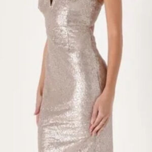 Lulus Plunge Mermaid Sequins Dress in Gold
